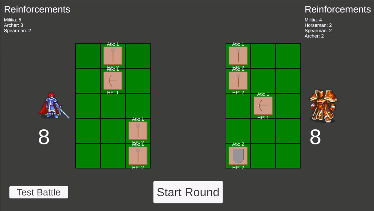 The basic grid and square units represented in Unity