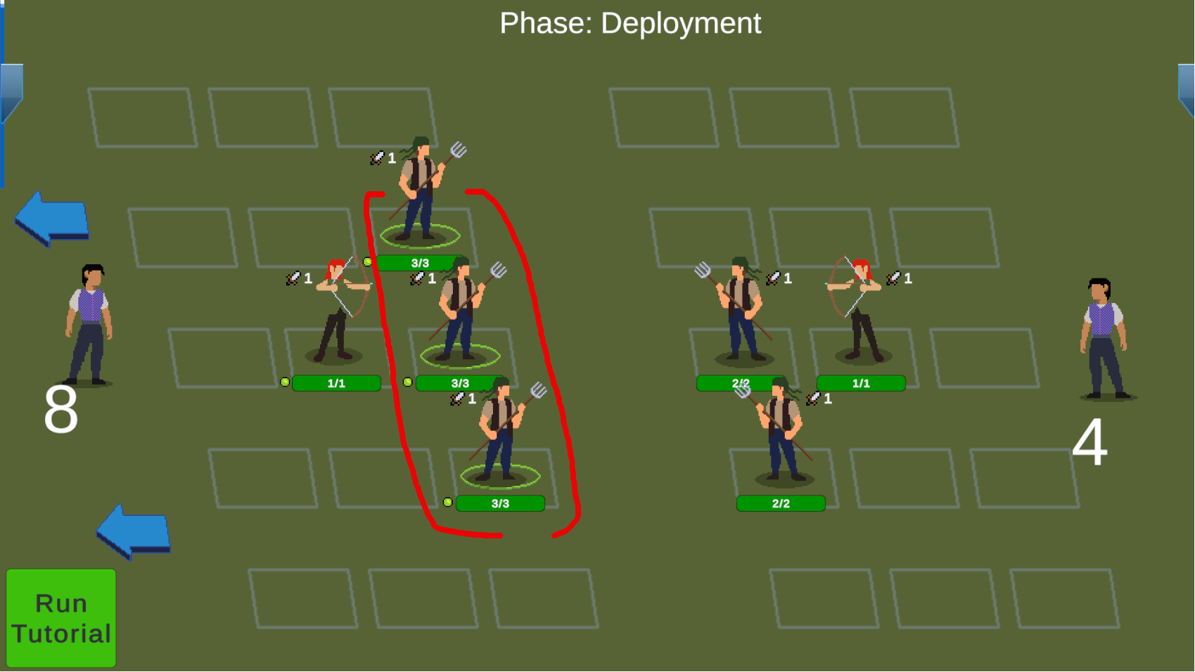 Three units taking advantage of a formation