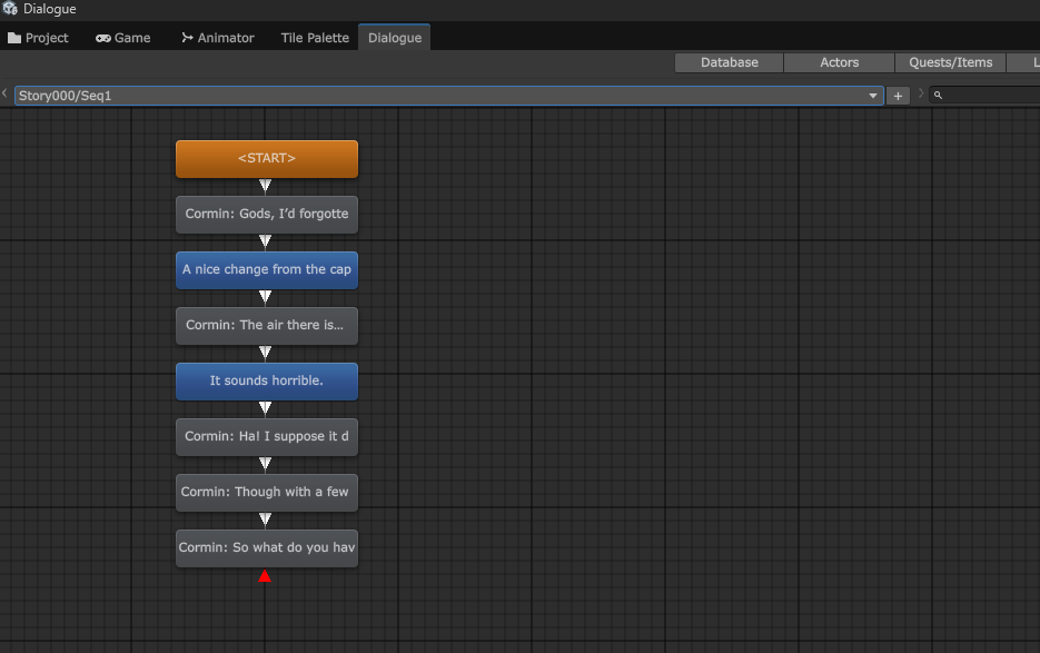 A picture of the Dialogue System for Unity conversation editor